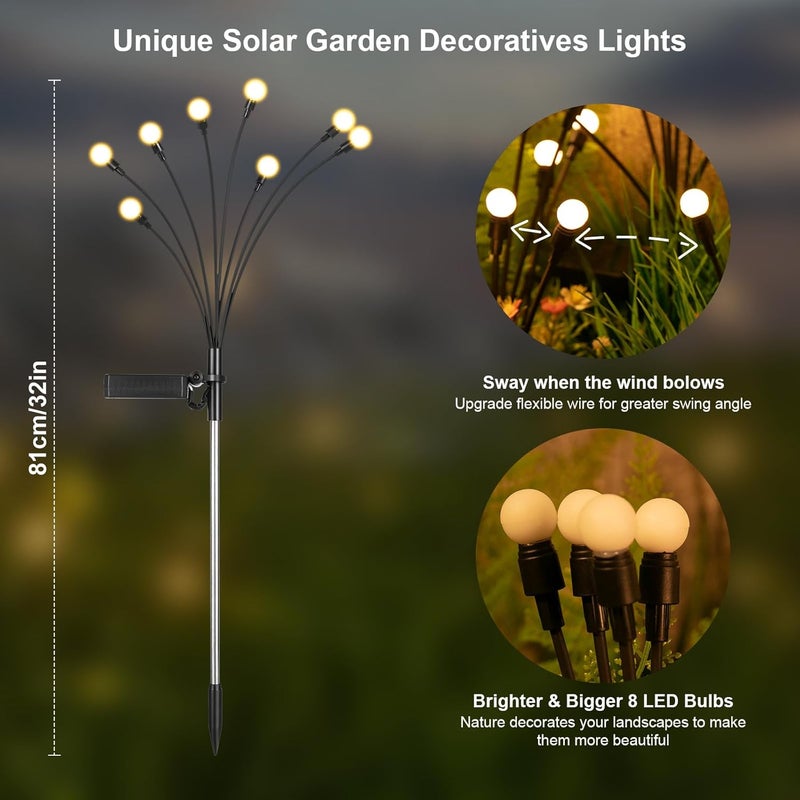 ASMAD Solar Lights Outdoor(12-Pack, 96 LEDs), Solar Garden Lights, Outdoor Decorations, Firefly Light for Patio Decor, Big Bulb, Unique Gifts for Women, Gifts for Grandma - Image 3